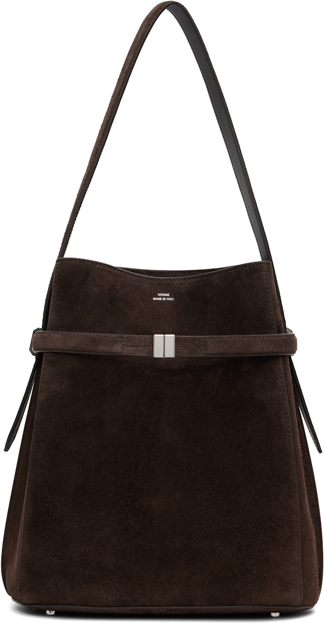 TOTEME: Brown Belted Suede Bucket Bag | SSENSE Canada