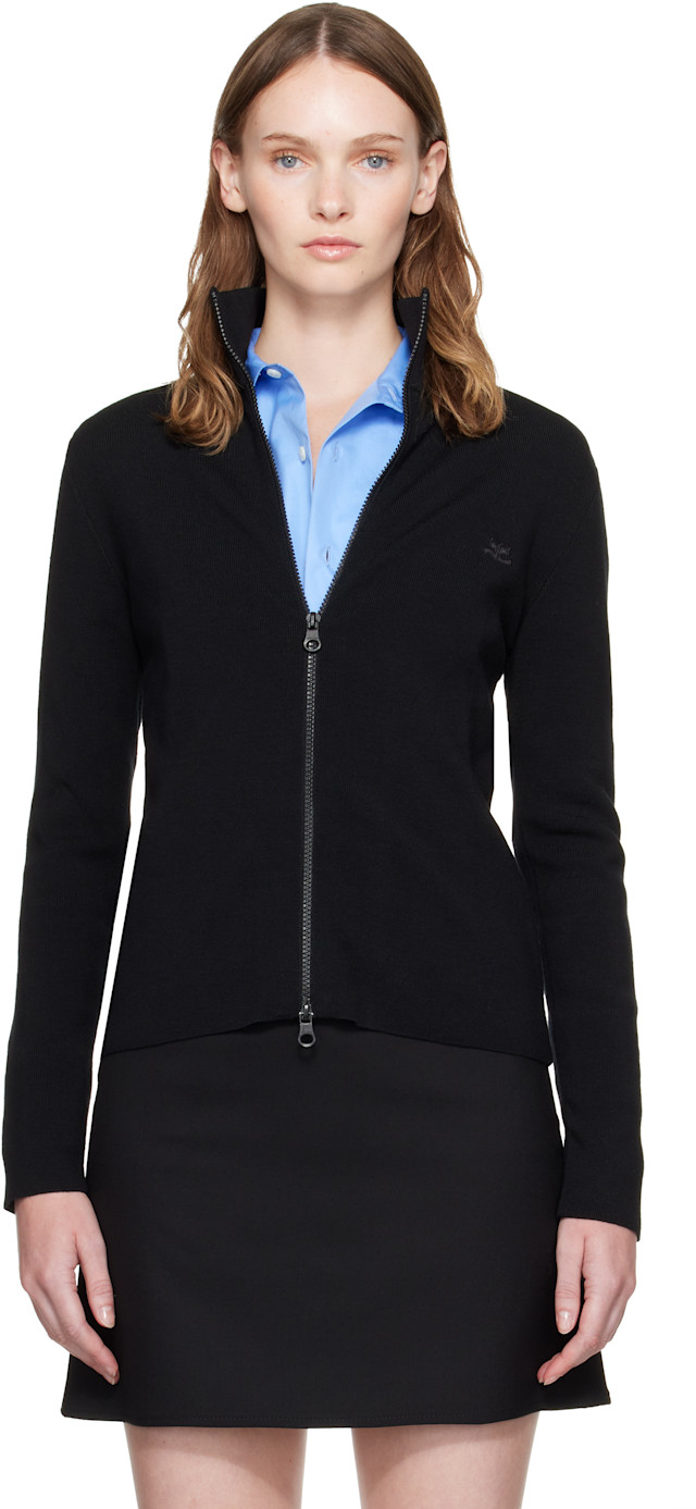 courreges アンサンブルニット ブラック 11R カシミヤ100% Courrèges: Black Zipped Merino Wool Cardigan | SSENSE