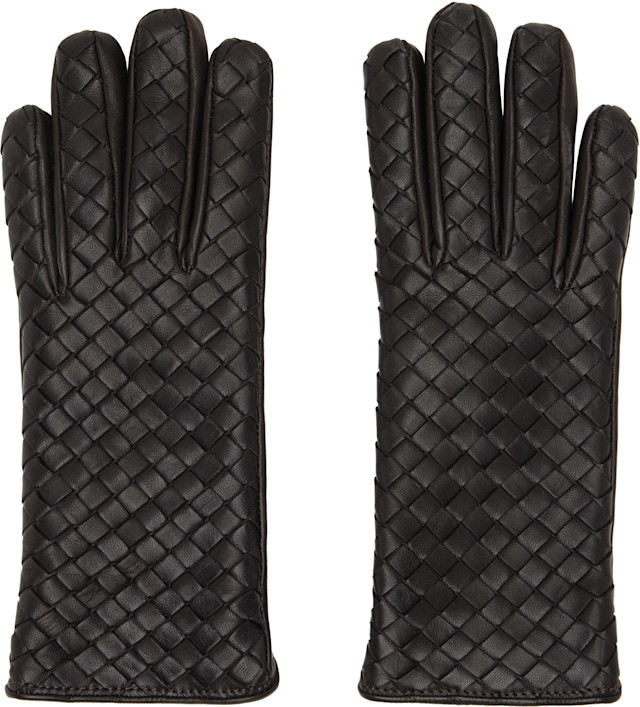 Bottega Veneta: ブラウン Intrecciato レザーグローブ | SSENSE 日本