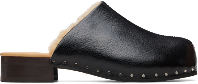 h.NAOTO 刺繍入り黒プラットフォームシューズ USED OUR LEGACY: Black Naoto Clog Loafers | SSENSE