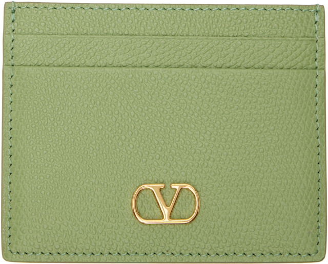 Valentino Garavani: Green VLogo Signature Grainy Calfskin Card