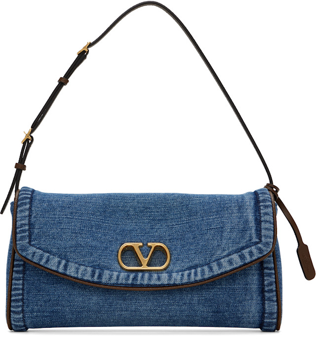 Valentino Garavani: ブルー スモール Devain デニム ショルダーバッグ