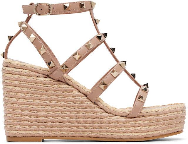 Valentino Garavani: ピンク Rockstud アンクルストラップ ウェッジ