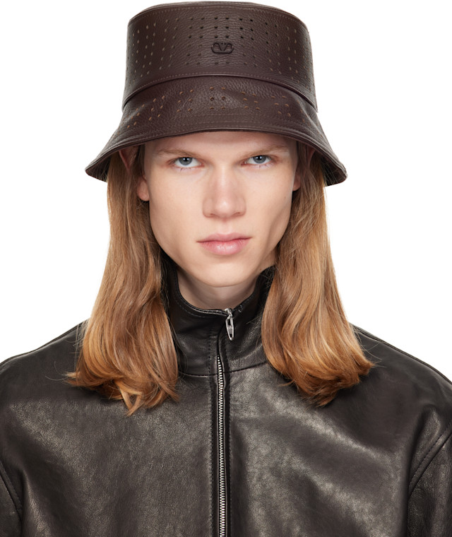 VALENTIONOヴァレンティノバケットハット Valentino Garavani: ブラウン VLogo Signature Holed バケットハット