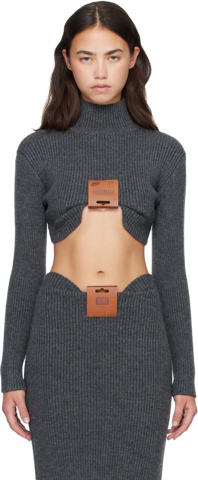 Jean Paul Gaultier: Gray Mix Wool Rib Turtleneck | SSENSE