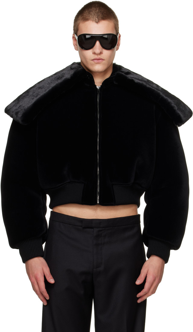Jean Paul Gaultier カラクール ボンバージャケット 黒 L相当 Jean Paul Gaultier: ブラック 'The Fur' ボンバージャケット | SSENSE
