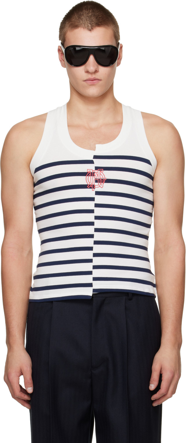 Jean Paul Gaultier タンクトップ Jean Paul Gaultier: ホワイト＆ネイビー 'The JPG Marinière' タンク