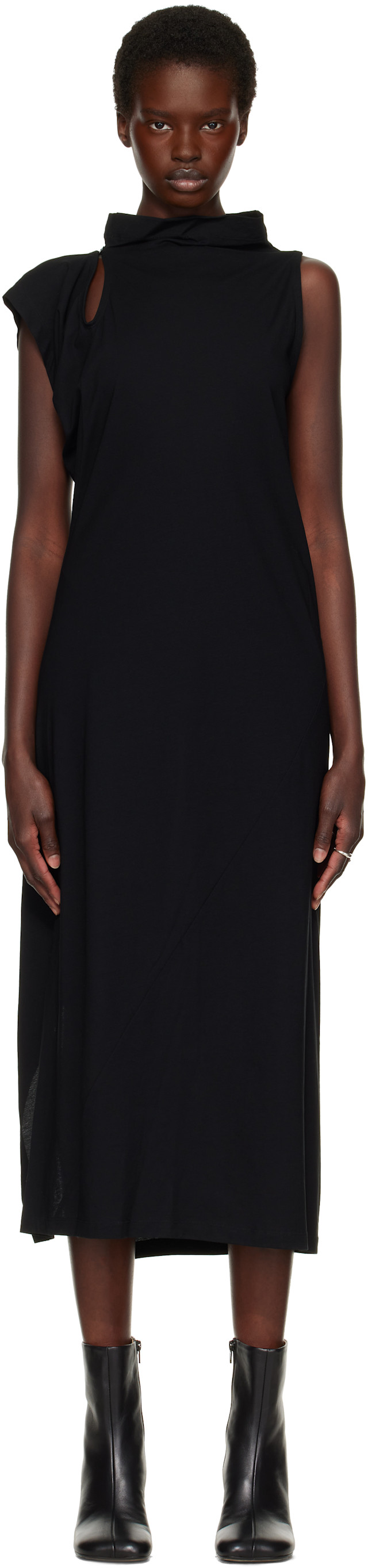 ISSEY MIYAKE: Black Tubular-T Midi Dress | SSENSE