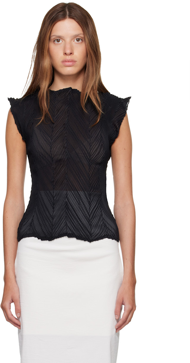 ISSEY MIYAKE 半袖 アシンメトリートップス issey-miyake-black-zigzag-