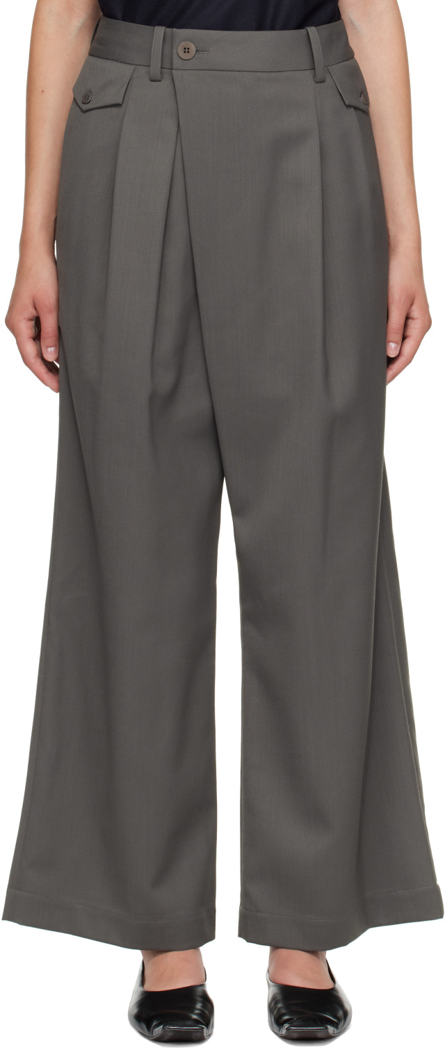 ISSEY MIYAKE: Gray Lustrous Wool Trousers | SSENSE