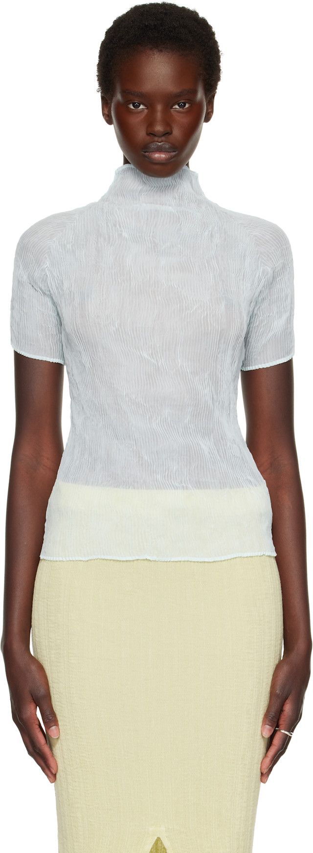 ISSEY MIYAKE: Blue Chiffon Twist 1 Top | SSENSE