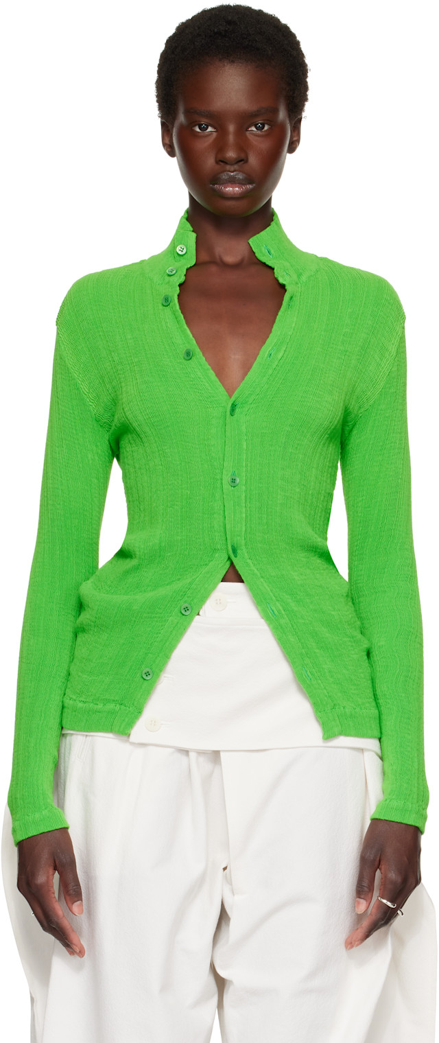 ISSEY MIYAKE: Green Rill Cardigan | SSENSE