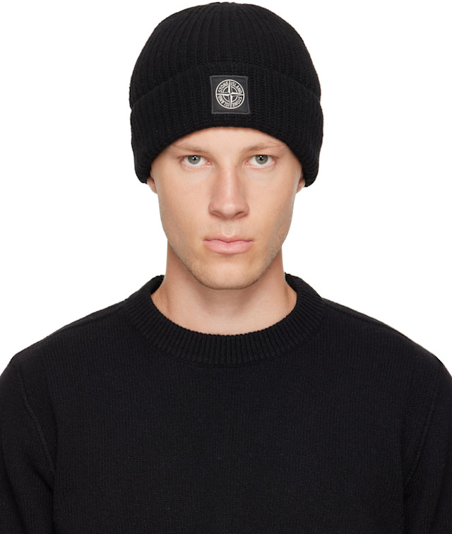 Stone Island: ブラック N100012 Light RWS Geelong Wool ビーニー