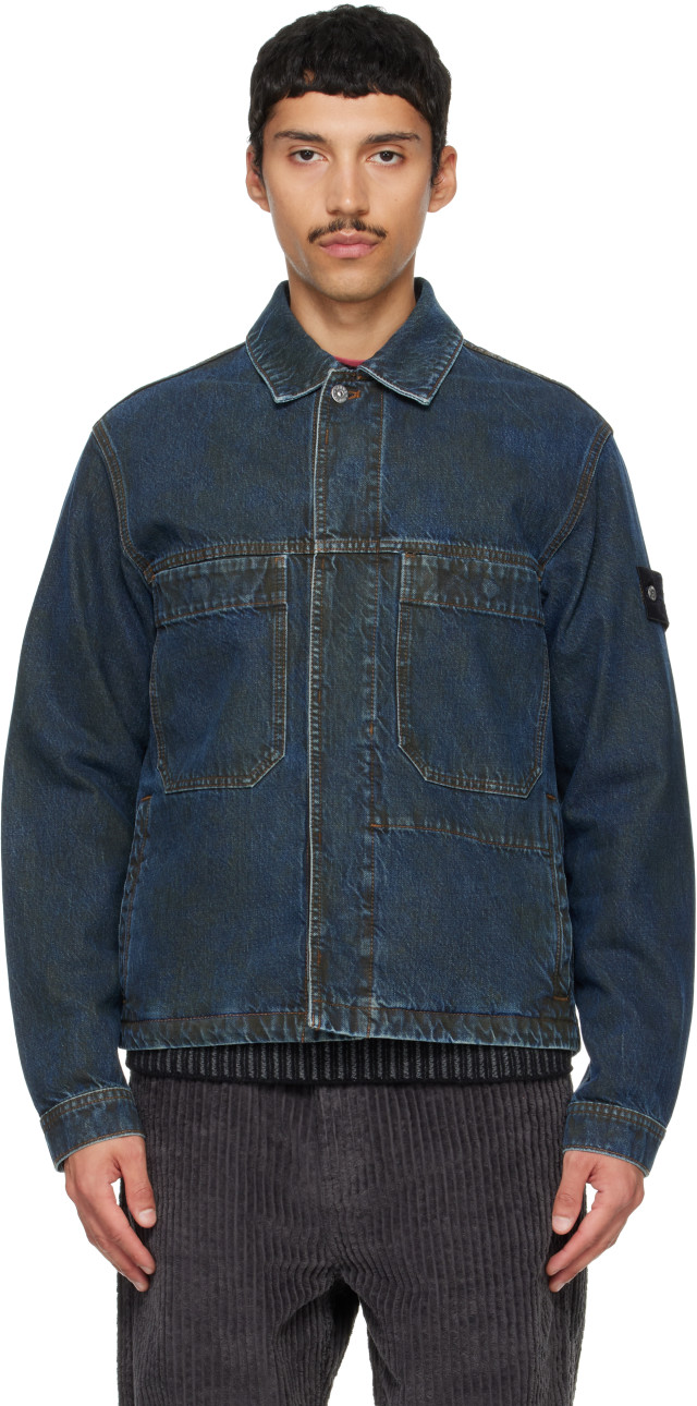 Stone Island: Blue 4100006 Laser Pigment Denim Jacket | SSENSE Germany