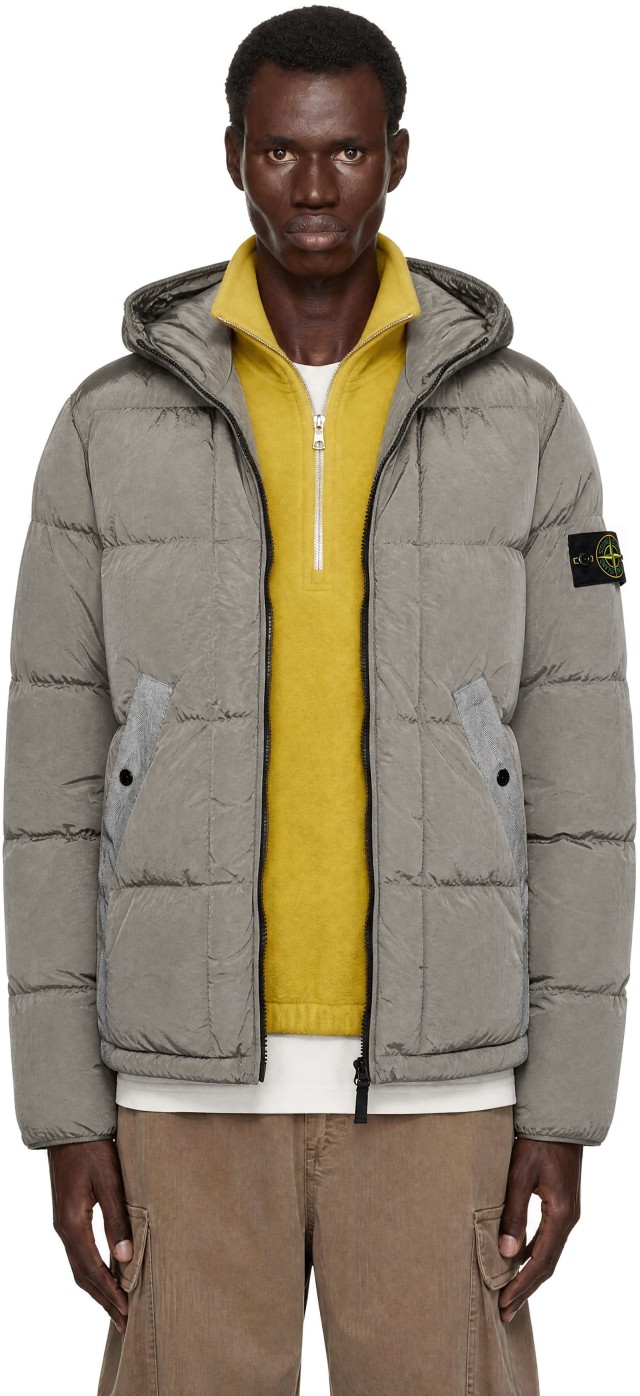Stone Island: Gray 4100019 Nylon Metal Down Jacket | SSENSE