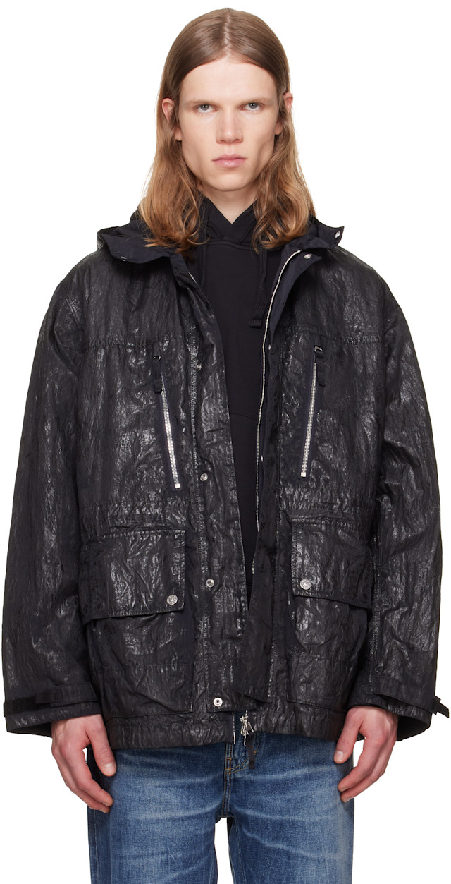 限定お値下げ中rosymonster no-collar jacket Stone Island: ブラック Q100027 Slick Nylon Tela-TC ジャケット