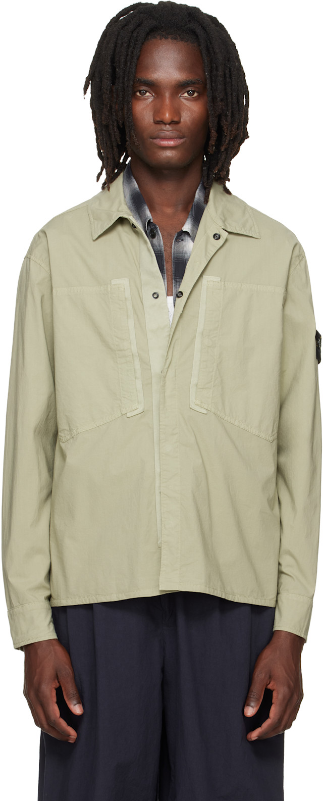 2024年モデル✨STONE  コットンツイル オーバーシャツ Stone Island: グリーン 1200005 Stretch Cotton Tela 'Paracadute