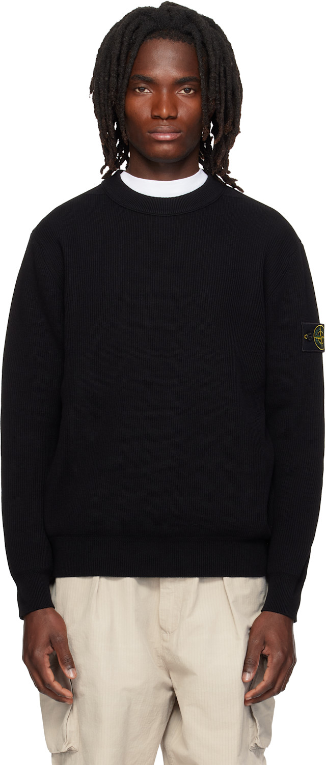Stone Island: ブラック 5100154 Ribbed Soft Organic Cotton セーター