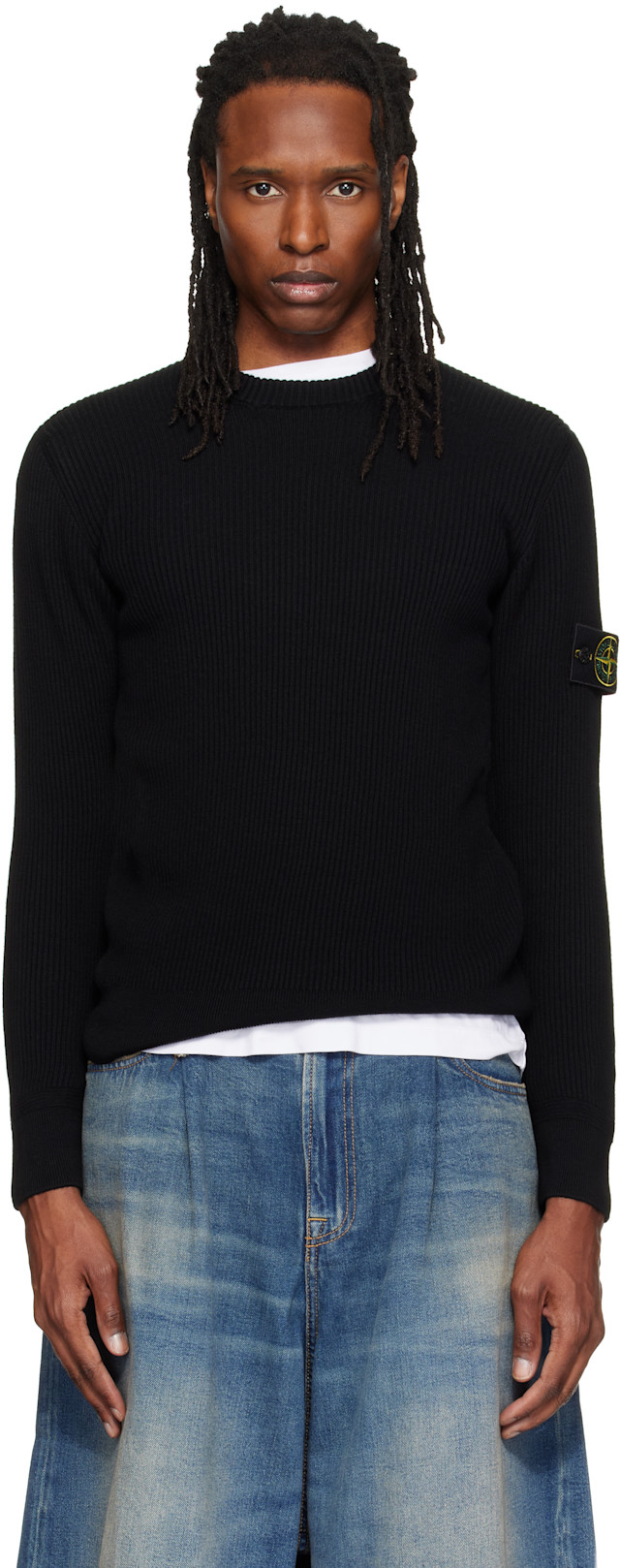 Stone Island: ブラック 5100053 Full Rib RWS Wool セーター | SSENSE