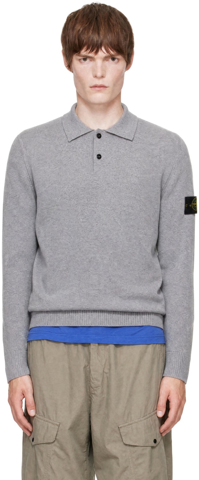 Stone Island: グレー 5100018 Geelong Wool LS ポロシャツ | SSENSE 日本