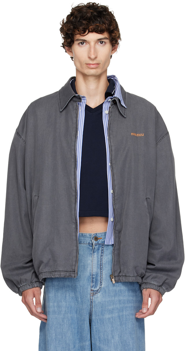 Miu Miu: Gray Chambray Blouson Denim Jacket | SSENSE Canada