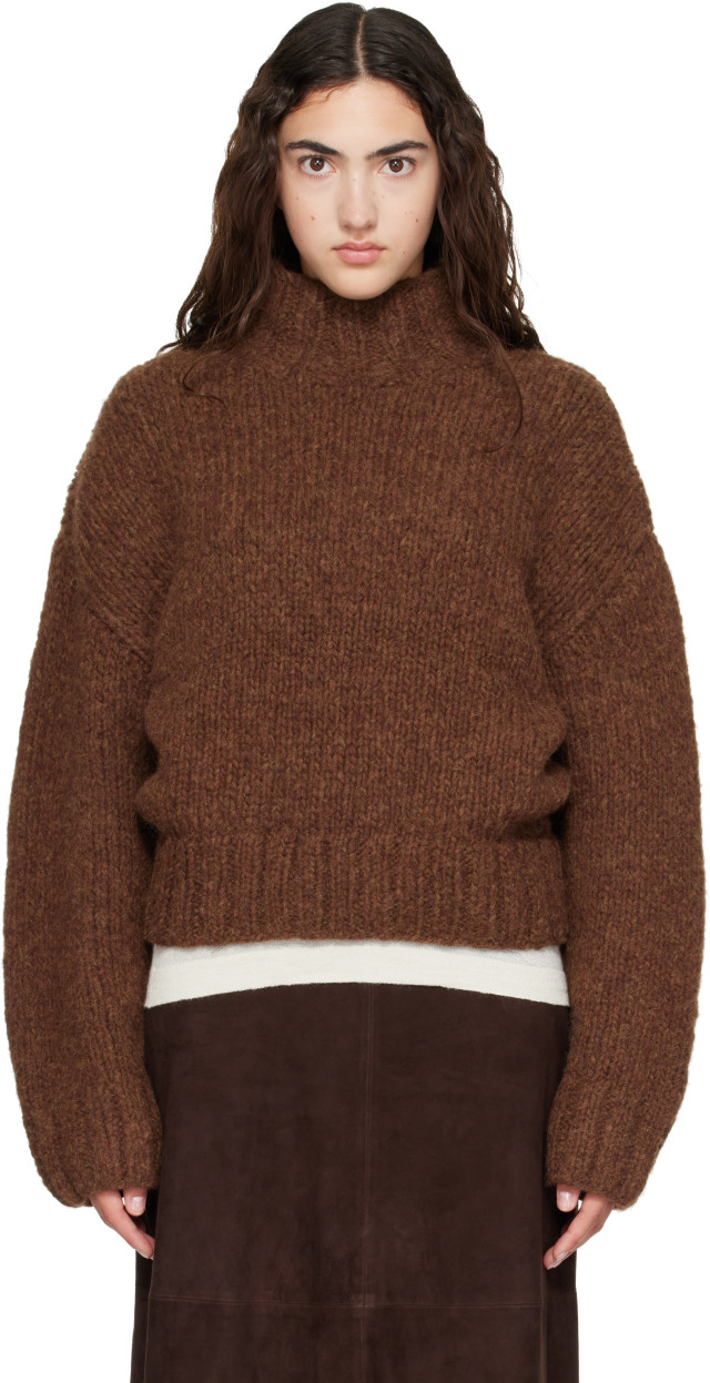 Lauren Manoogian: Brown Handknit Mockneck Sweater | SSENSE United