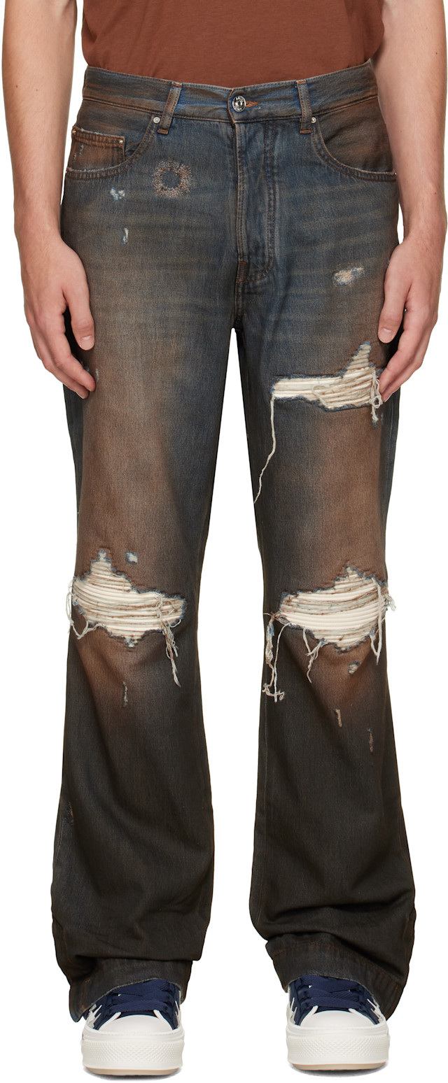 AMIRI: Blue & Brown Straight Flare MX1 Jeans | SSENSE