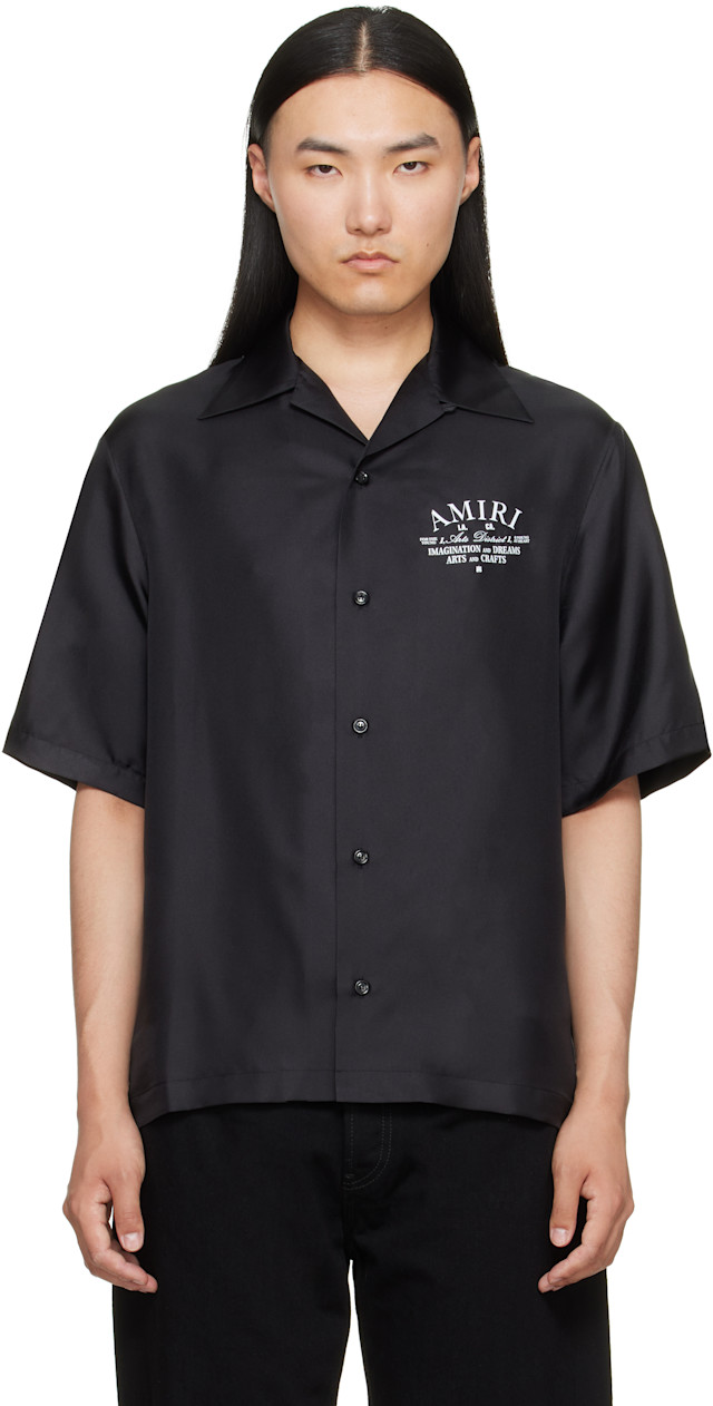 定価165000円 新品 アミリ AMIRI ボーリング半袖シャツ イタリア製 AMIRI: ブラック 'Arts District' ボウリングシャツ | SSENSE 日本