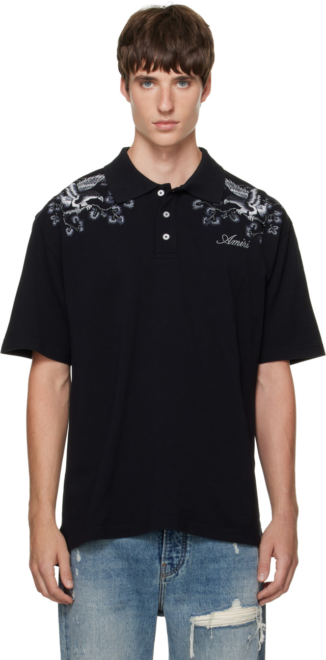 AMIRI: ブラック Floral Embroidered ポロシャツ | SSENSE 日本