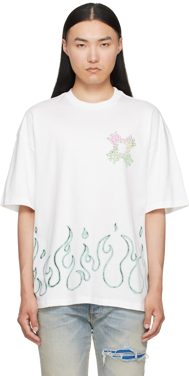 amiri mx1 新品 正規品tee shyne 着用 即購入OK✅ 希少 AMIRI: ホワイト MA Quad Flames オーバーサイズ Tシャツ | SSENSE 日本