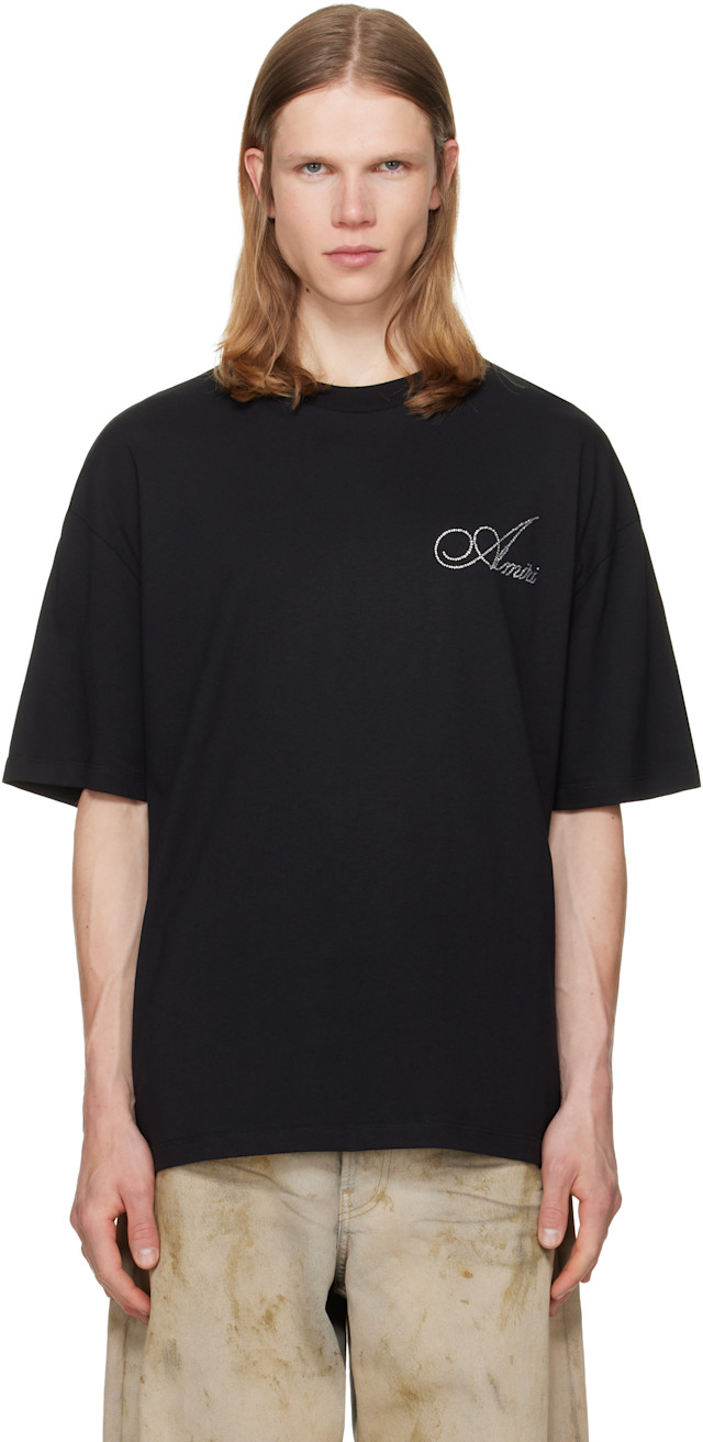 AMIRI: Black Crystal Amiri Script Oversized T-shirt | SSENSE