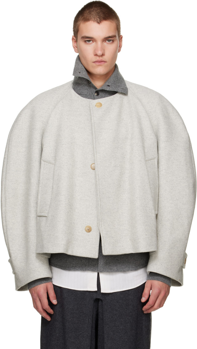 Hed Mayner: Gray Herringbone Coat | SSENSE