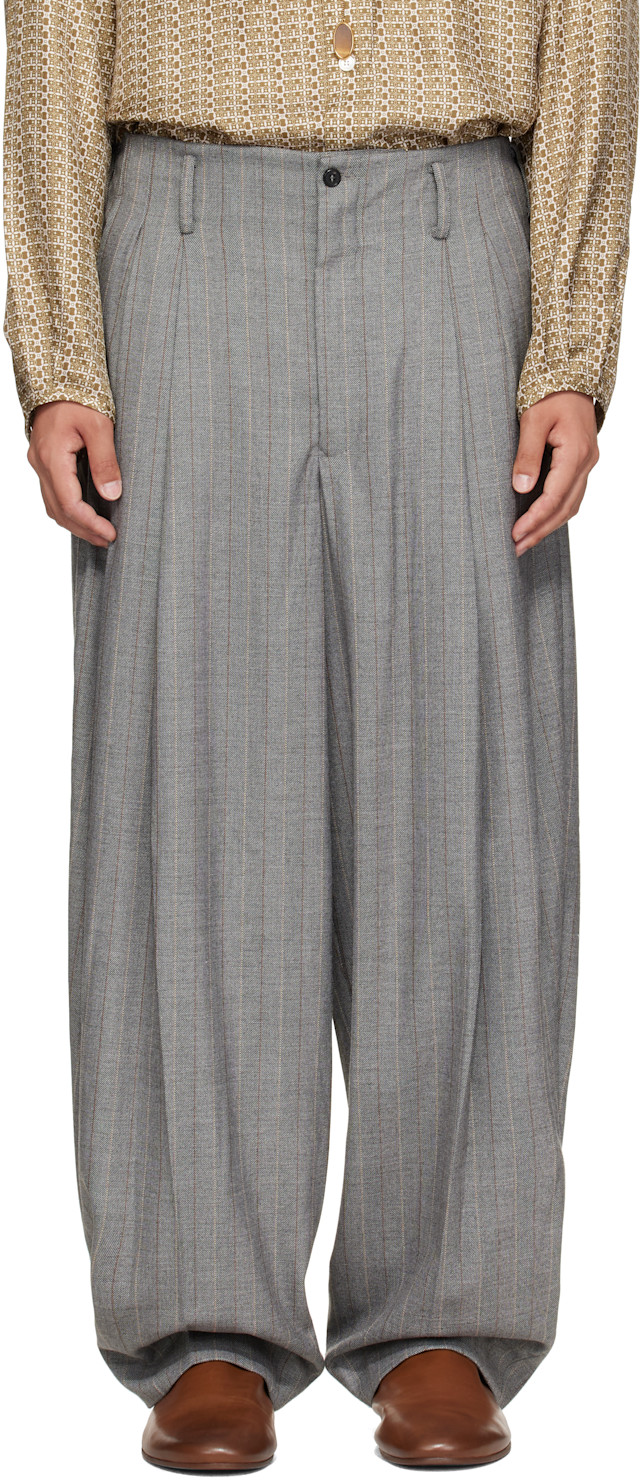 Hed Mayner: Gray Striped Trousers | SSENSE