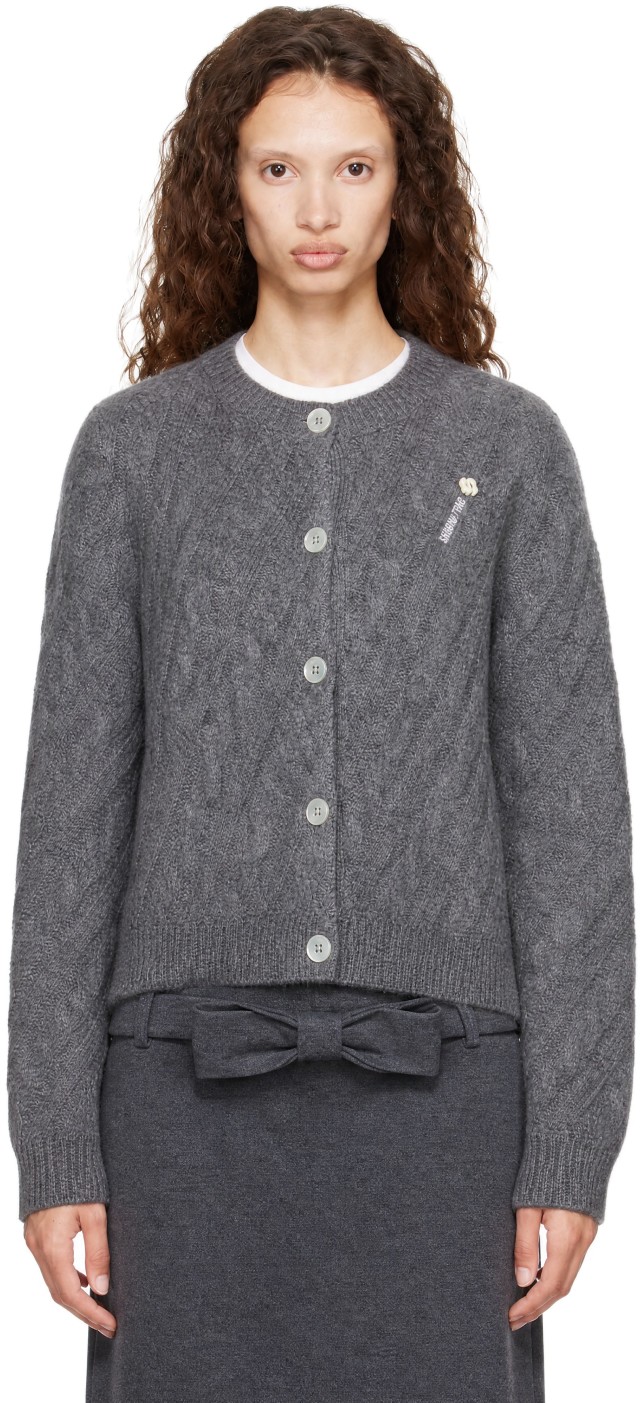 SHUSHU/TONG: Gray Cable Knit Cardigan | SSENSE Canada