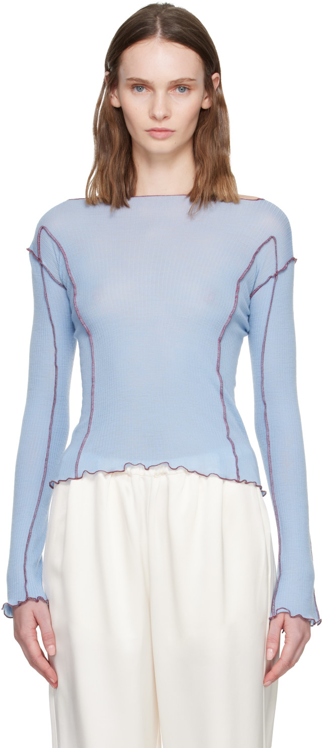 BASERANGE カットソー　OMATO LONGSLEEVE Baserange: Blue Omato Long Sleeve T-shirt | SSENSE