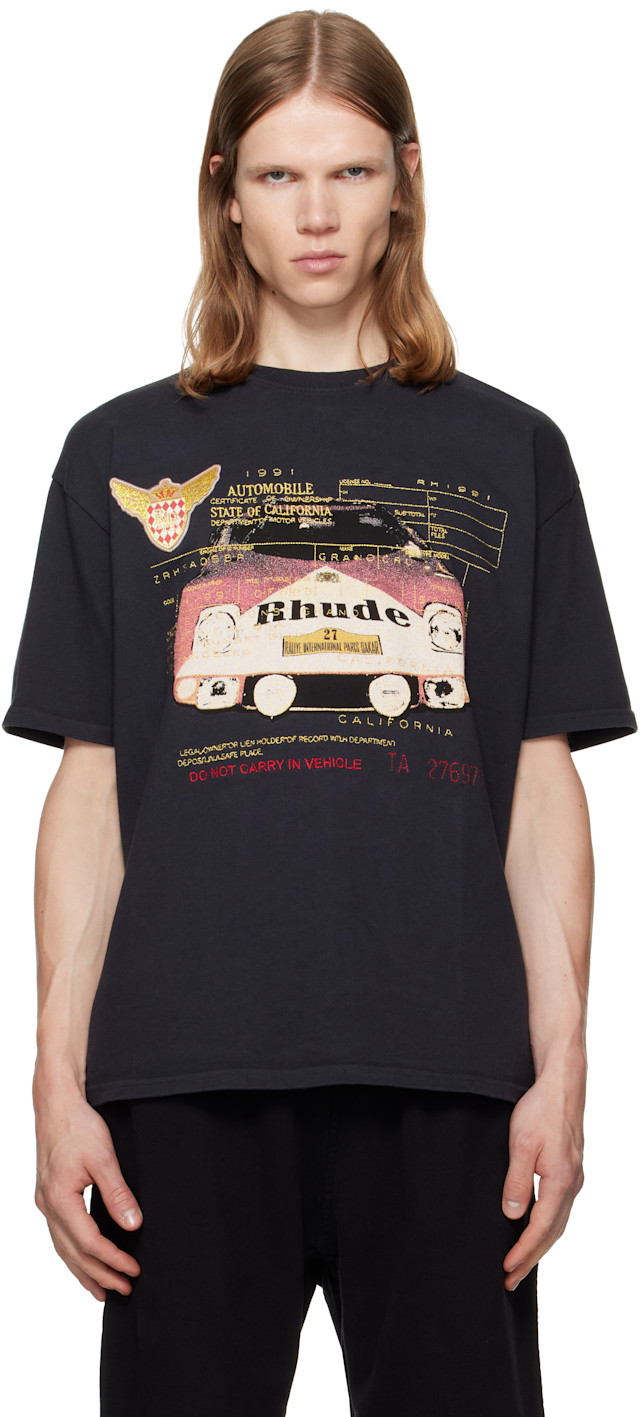 Rhude: Black 'Rhude' Slip T-shirt | SSENSE