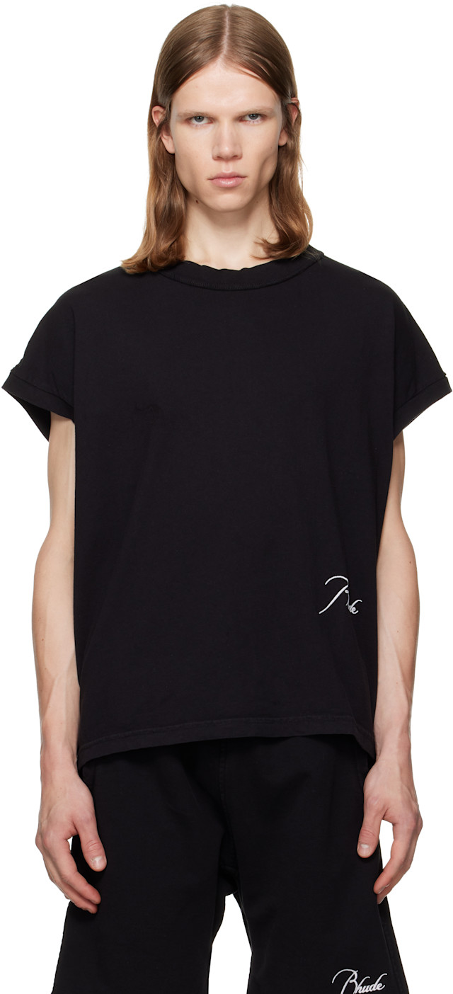 Rhude: Black Classique Cutoff Sleeve T-shirt | SSENSE Japan