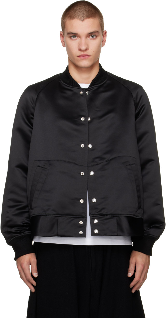 Black Comme des Garçons: ブラック Polyester Heavy Satin ジャケット