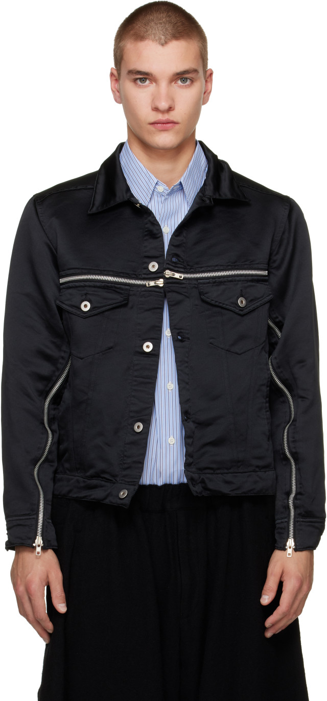Black Comme des Garçons: ブラック Polyester Heavy Satin ジャケット