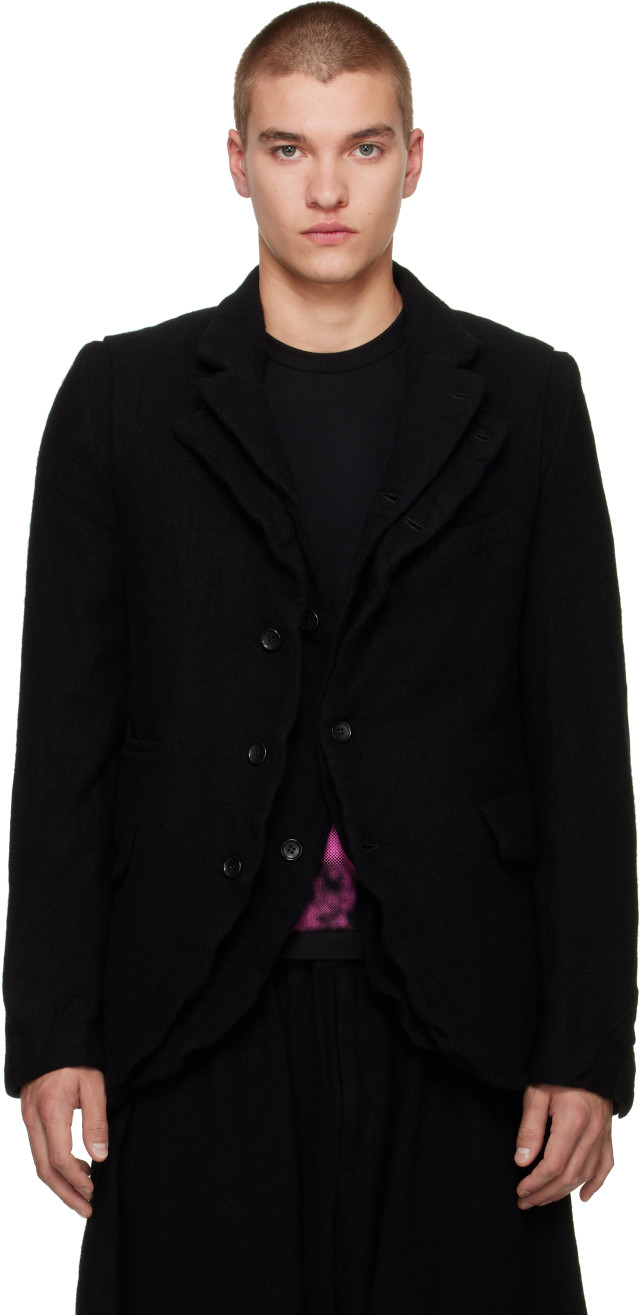 Black Comme des Garçons: ブラック Top Wool Tweed Medium テーラード