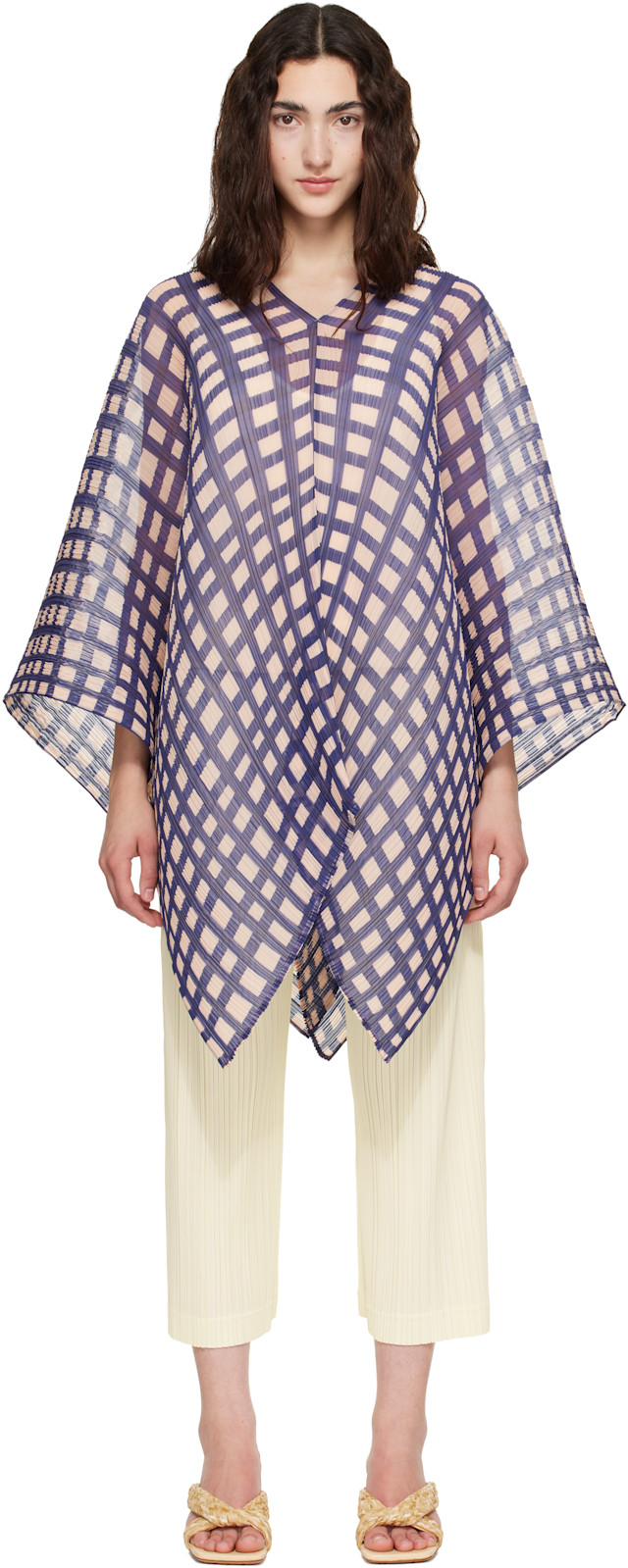 PLEATS PLEASE ISSEY MIYAKE: Navy & Pink Basket Madame-T Scarf | SSENSE