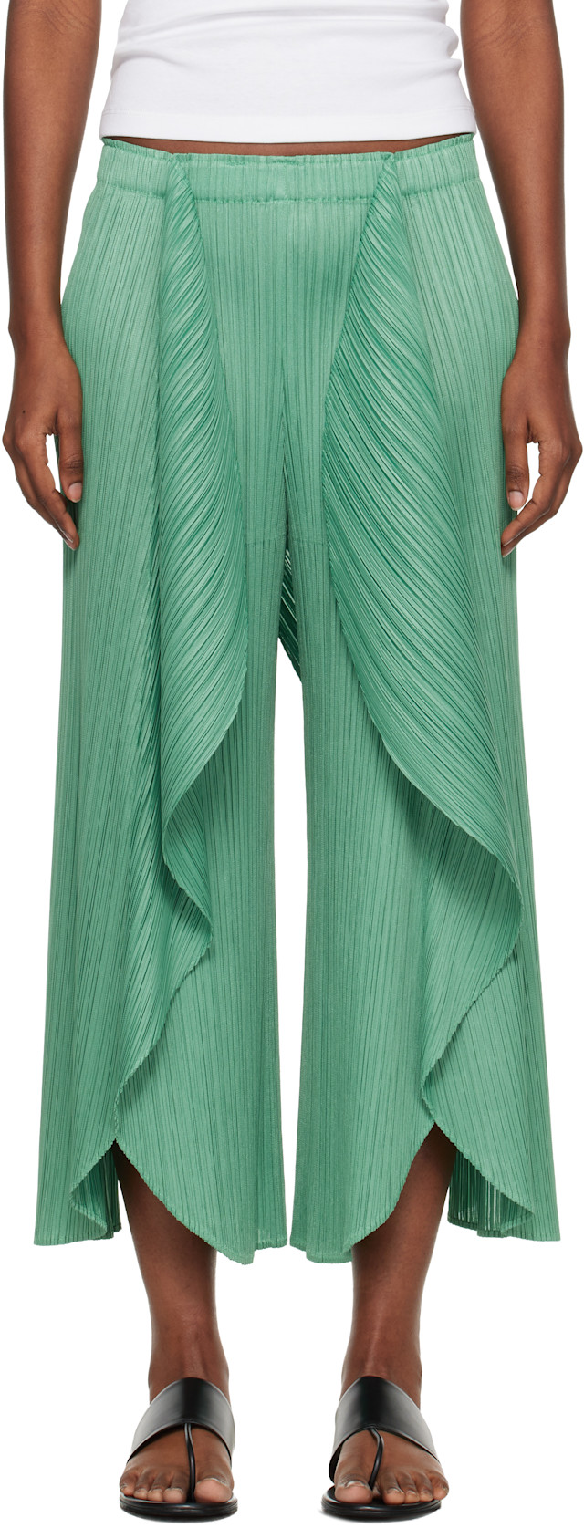 PLEATS PLEASE ISSEY MIYAKE: Green Leaf Trousers | SSENSE