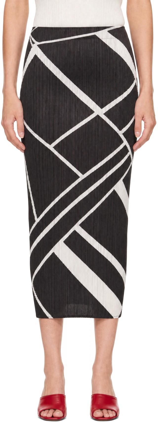 PLEATS PLEASE ISSEY MIYAKE: Brown Fold Lines Maxi Skirt | SSENSE