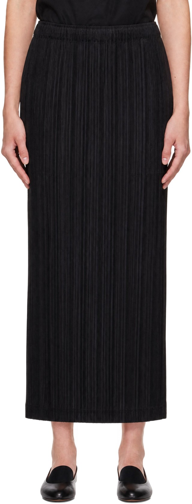 PLEATS PLEASE ISSEY MIYAKE: Black Thicker Bottoms Maxi Skirt | SSENSE