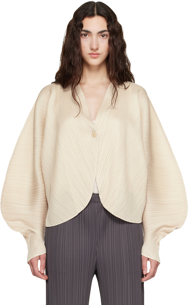 PLEATS PLEASE ISSEY MIYAKE: Beige Coast Cardigan | SSENSE