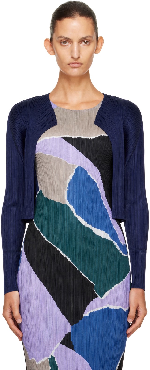 PLEATS PLEASE ISSEY MIYAKE: Navy Monthly Colors September Cardigan