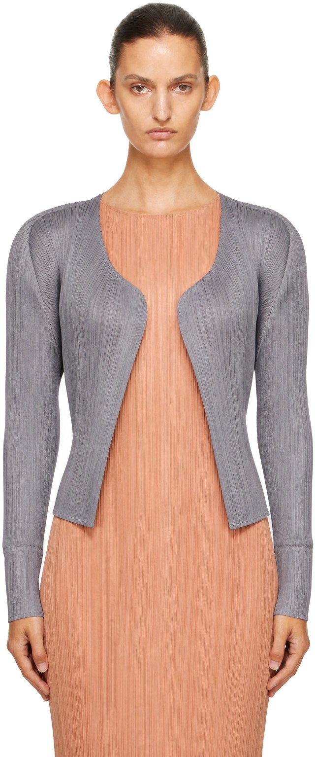PLEATS PLEASE ISSEY MIYAKE: Gray Basics Cardigan | SSENSE