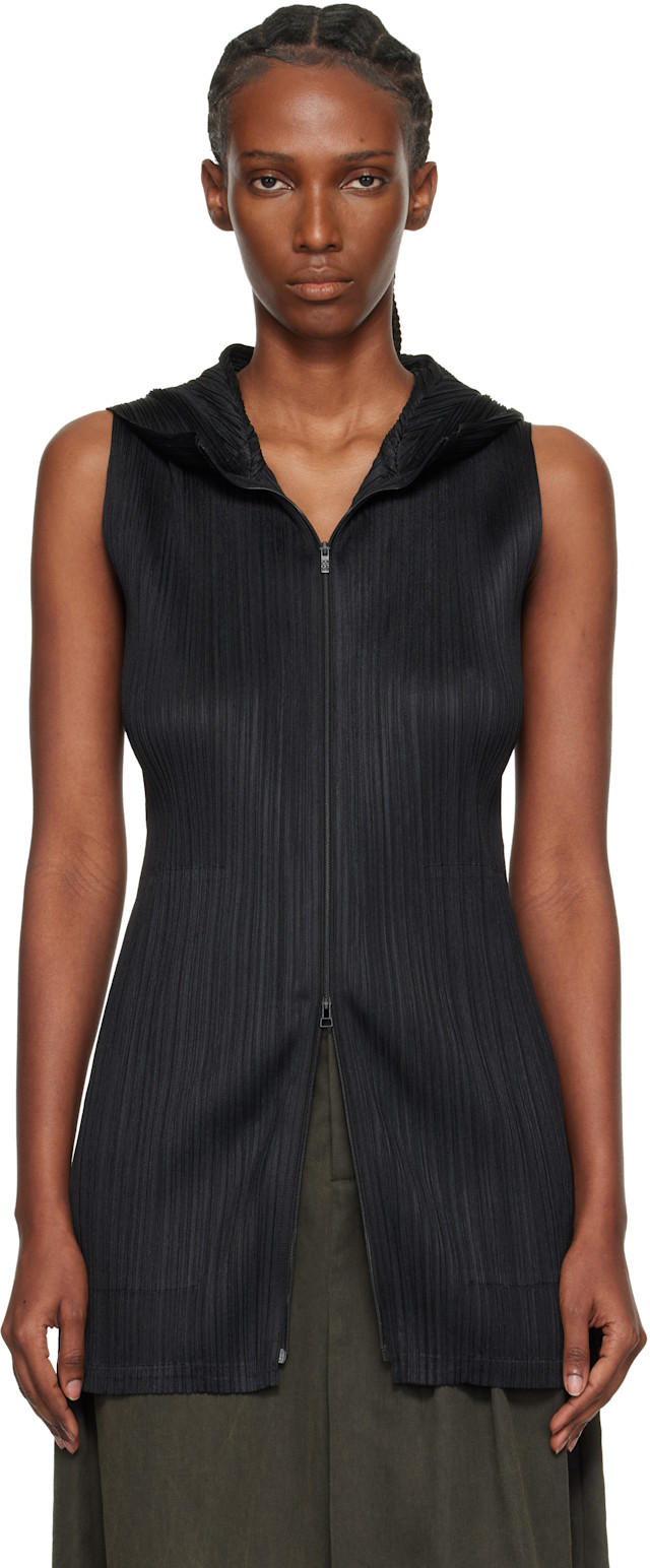 PLEATS PLEASE ISSEY MIYAKE: Black Monthly Colors April Hooded Long