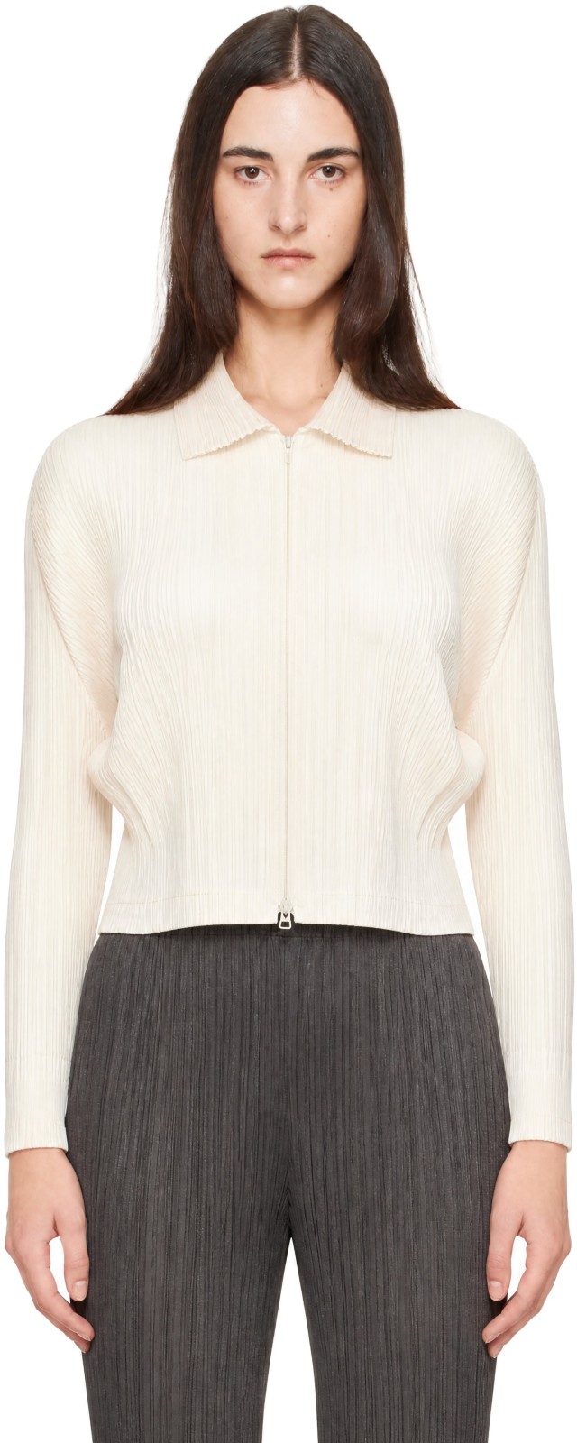 イッセイミヤケPLＥATＳPＬＥAＳＥカーディガン クリームサイズ４レディースＬ PLEATS PLEASE ISSEY MIYAKE: Off-White Monthly Colors August