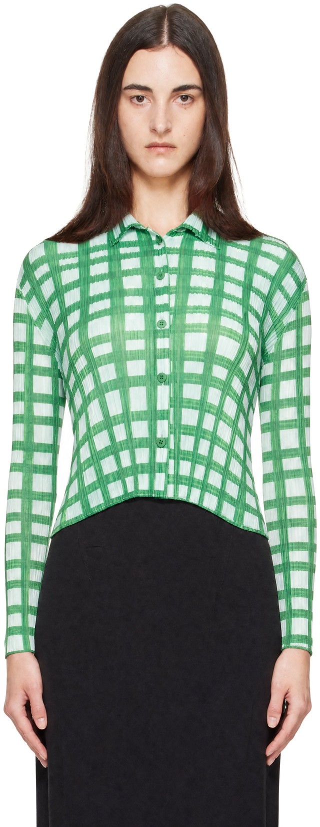 PLEATS PLEASE ISSEY MIYAKE: Green & Blue Basket Shirt | SSENSE